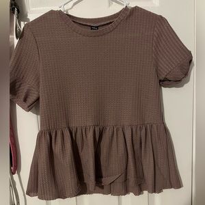 Waffle Knit Flounce Sleeve Peplum Tee